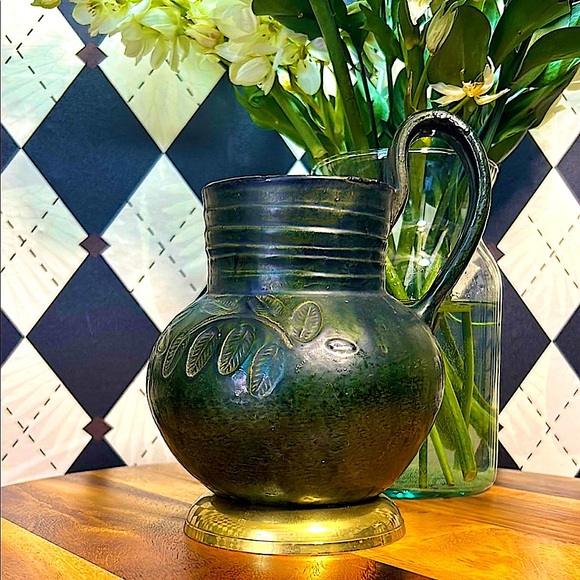 Vintage Mexican Folk Pottery Chocolate Jug – Green Glaze Floral Motif Handmade - Picture 7 of 17